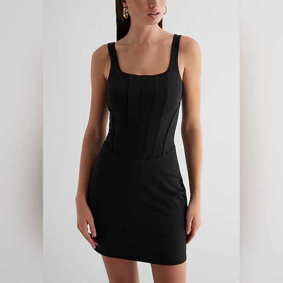 Express Sleeveless Bandage Bodycon Dress Knee Length with Zip, Size Large, Black - Picture 11 of 14